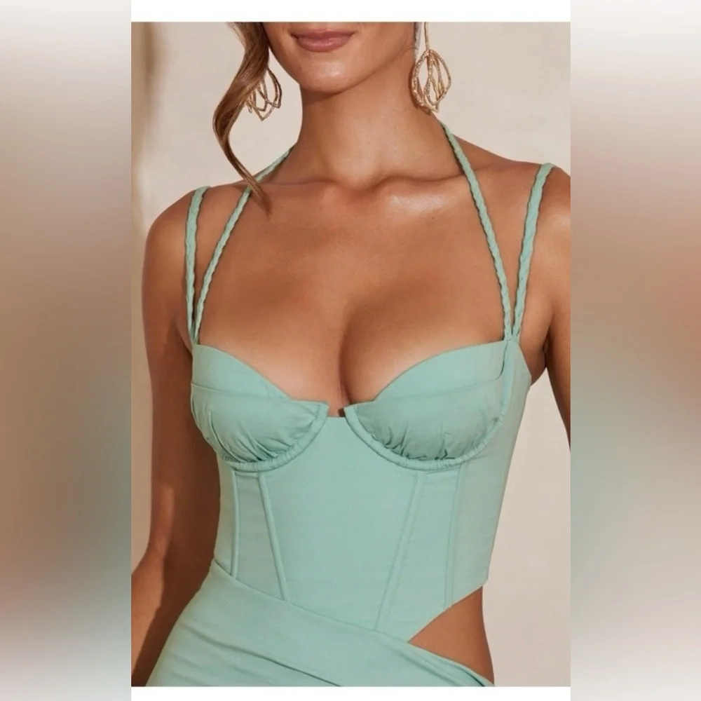 Oh Polly  Double Cup Blue Nesrine Corset Mini Dress - Picture 2 of 5
